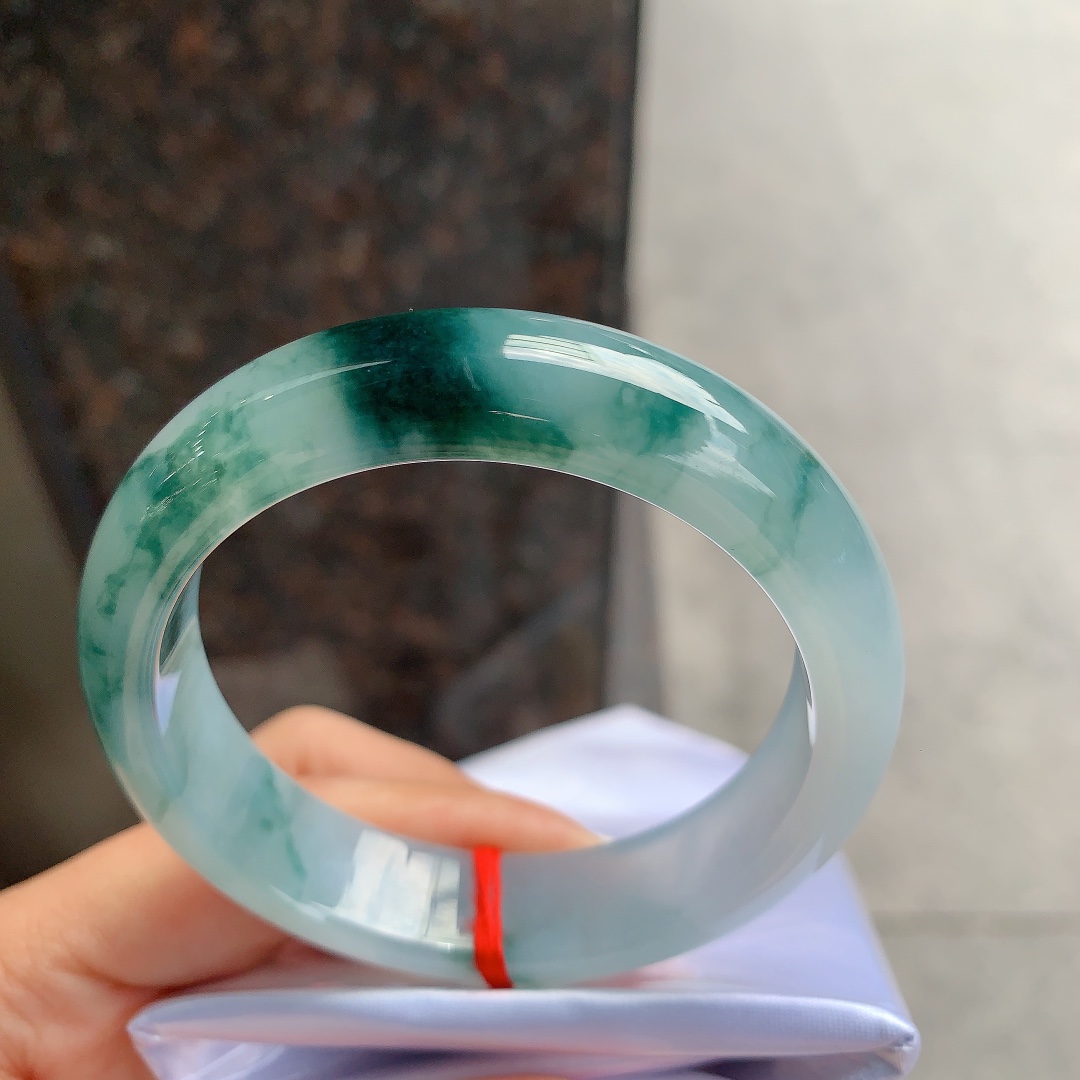 【翡翠手镯】冰飘花正圈，飘花灵动！圈口54.4-13.6-8.3