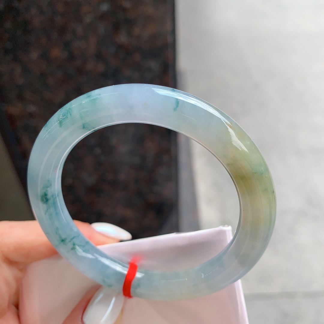 【翡翠手镯】紫罗兰飘花圆条，紫色娇艳！圈口52-8.8-9.1